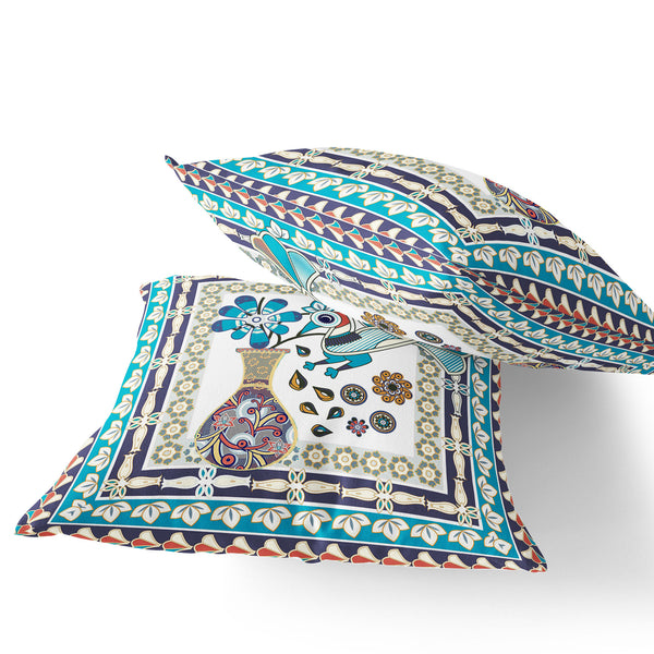 Homeroots Set Of Two 16" X 16" Blue And Purple Peacock Blown Seam Floral Indoor Outdoor Throw Pillow  Polyester 535665
