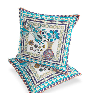 Homeroots Set Of Two 16" X 16" Blue And Purple Peacock Blown Seam Floral Indoor Outdoor Throw Pillow  Polyester 535665