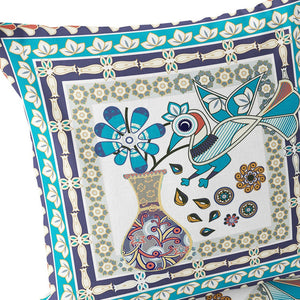 Homeroots Set Of Two 16" X 16" Blue And Purple Peacock Blown Seam Floral Indoor Outdoor Throw Pillow  Polyester 535665