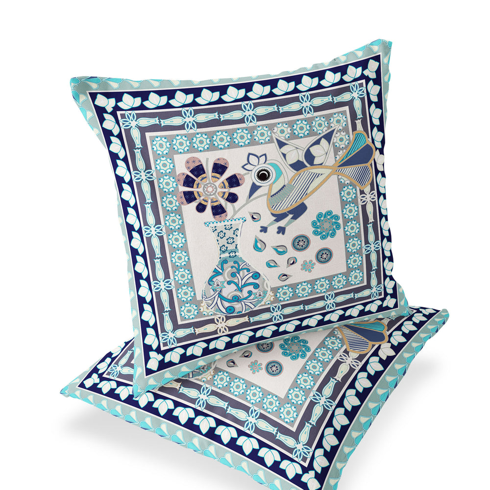 Homeroots Set Of Two 16" X 16" Beige And Black Peacock Blown Seam Floral Indoor Outdoor Throw Pillow  Polyester 535667