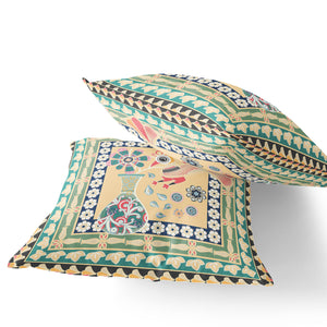 Homeroots Set Of Two 16" X 16" Green And Pink Peacock Blown Seam Floral Indoor Outdoor Throw Pillow  Polyester 535668