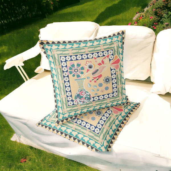 Homeroots Set Of Two 16" X 16" Green And Pink Peacock Blown Seam Floral Indoor Outdoor Throw Pillow  Polyester 535668