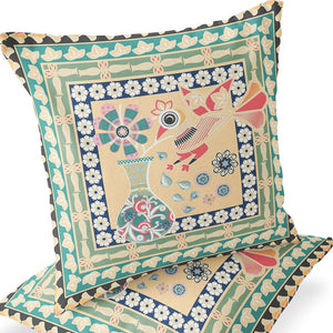 Homeroots Set Of Two 16" X 16" Green And Pink Peacock Blown Seam Floral Indoor Outdoor Throw Pillow  Polyester 535668