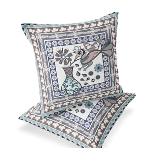 Homeroots Set Of Two 16" X 16" Beige And Gray Peacock Blown Seam Floral Indoor Outdoor Throw Pillow  Polyester 535669