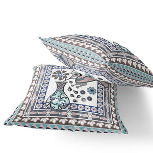 Homeroots Set Of Two 16" X 16" Beige And Gray Peacock Blown Seam Floral Indoor Outdoor Throw Pillow  Polyester 535669