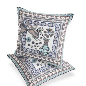 Homeroots Set Of Two 16" X 16" Beige And Gray Peacock Blown Seam Floral Indoor Outdoor Throw Pillow  Polyester 535669