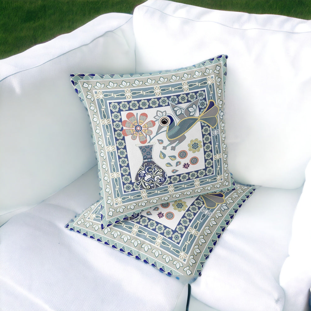 Homeroots Set Of Two 16" X 16" Beige And Green Peacock Blown Seam Floral Indoor Outdoor Throw Pillow  Polyester 535670