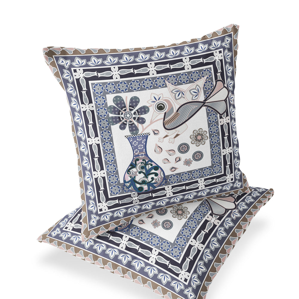 Homeroots Set Of Two 16" X 16" Beige And Orange Peacock Blown Seam Floral Indoor Outdoor Throw Pillow  Polyester 535671