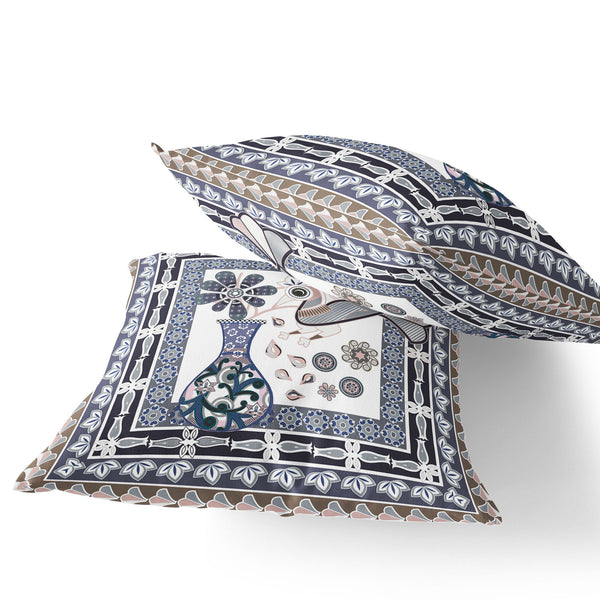 Homeroots Set Of Two 16" X 16" Beige And Orange Peacock Blown Seam Floral Indoor Outdoor Throw Pillow  Polyester 535671