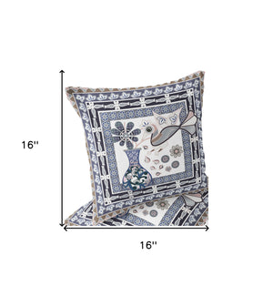 Homeroots Set Of Two 16" X 16" Beige And Orange Peacock Blown Seam Floral Indoor Outdoor Throw Pillow  Polyester 535671