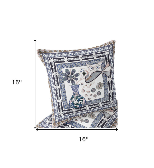 Homeroots Set Of Two 16" X 16" Beige And Orange Peacock Blown Seam Floral Indoor Outdoor Throw Pillow  Polyester 535671