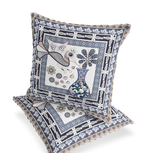 Homeroots Set Of Two 16" X 16" Beige And Orange Peacock Blown Seam Floral Indoor Outdoor Throw Pillow  Polyester 535671