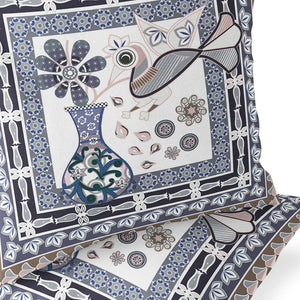 Homeroots Set Of Two 16" X 16" Beige And Orange Peacock Blown Seam Floral Indoor Outdoor Throw Pillow  Polyester 535671