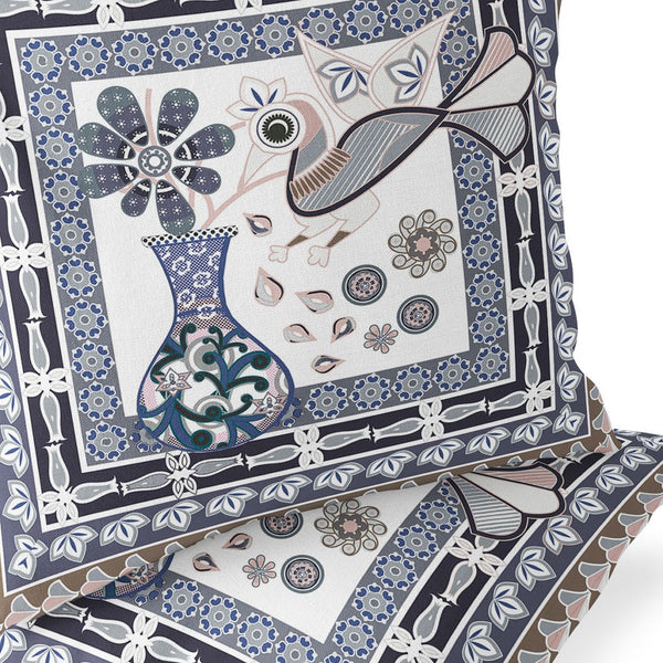 Homeroots Set Of Two 16" X 16" Beige And Orange Peacock Blown Seam Floral Indoor Outdoor Throw Pillow  Polyester 535671