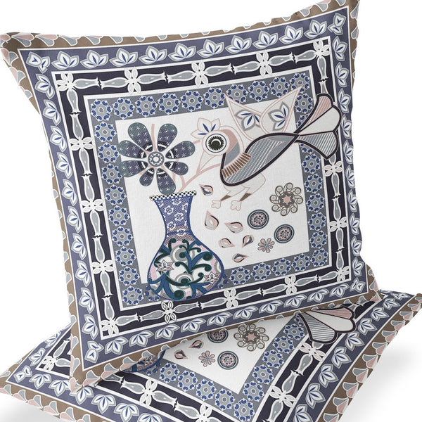 Homeroots Set Of Two 16" X 16" Beige And Orange Peacock Blown Seam Floral Indoor Outdoor Throw Pillow  Polyester 535671