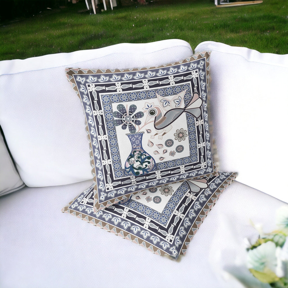 Homeroots Set Of Two 16" X 16" Beige And Orange Peacock Blown Seam Floral Indoor Outdoor Throw Pillow  Polyester 535671