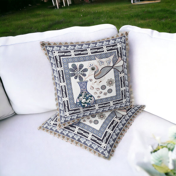 Homeroots Set Of Two 16" X 16" Beige And Orange Peacock Blown Seam Floral Indoor Outdoor Throw Pillow  Polyester 535671