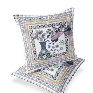 Homeroots Set Of Two 16" X 16" Beige And White Peacock Blown Seam Floral Indoor Outdoor Throw Pillow  Polyester 535672