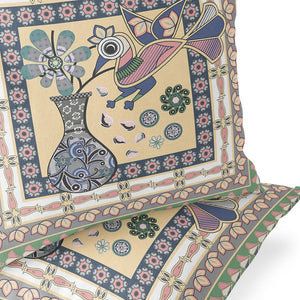 Homeroots Set Of Two 16" X 16" Beige And Pink Peacock Blown Seam Floral Indoor Outdoor Throw Pillows  Polyester 535673