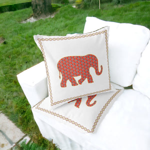 Homeroots Set Of Two 16" X 16" Orange And White Elephant Blown Seam Animal Print Indoor Outdoor Throw Pillow  Polyester 535674