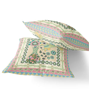 Homeroots Set Of Two 16" X 16" Beige And Pink Peacock Blown Seam Floral Indoor Outdoor Throw Pillow  Polyester 535675