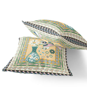 Homeroots Set Of Two 16" X 16" Beige And Green Peacock Blown Seam Floral Indoor Outdoor Throw Pillow  Polyester 535676