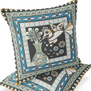 Homeroots Set Of Two 16" X 16" Black And Blue Peacock Blown Seam Floral Indoor Outdoor Throw Pillow  Polyester 535677
