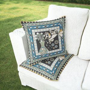Homeroots Set Of Two 16" X 16" Black And Blue Peacock Blown Seam Floral Indoor Outdoor Throw Pillow  Polyester 535677