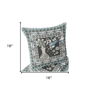 Homeroots Set Of Two 16" X 16" Black And Blue Peacock Blown Seam Floral Indoor Outdoor Throw Pillow  Polyester 535678