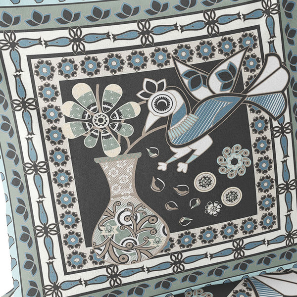 Homeroots Set Of Two 16" X 16" Black And Blue Peacock Blown Seam Floral Indoor Outdoor Throw Pillow  Polyester 535678