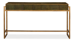 Sarreid Shagreen Console Table With Elegant Leaf Finish And Brass Hardware - Stylish Iron & Leather Design Green  53568-3