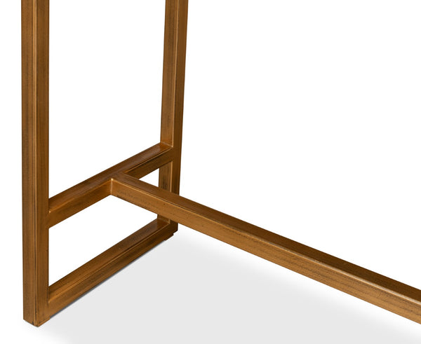 Sarreid Shagreen Console Table With Elegant Leaf Finish And Brass Hardware - Stylish Iron & Leather Design Green  53568-3