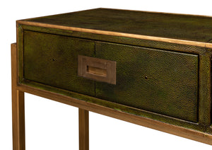 Sarreid Shagreen Console Table With Elegant Leaf Finish And Brass Hardware - Stylish Iron & Leather Design Green  53568-3