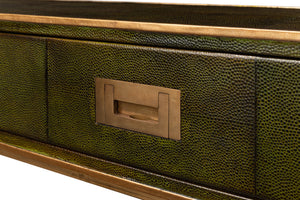 Sarreid Shagreen Console Table With Elegant Leaf Finish And Brass Hardware - Stylish Iron & Leather Design Green  53568-3