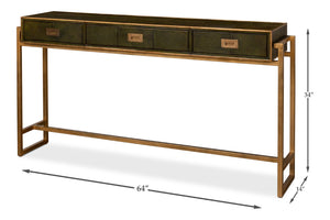 Sarreid Shagreen Console Table With Elegant Leaf Finish And Brass Hardware - Stylish Iron & Leather Design Green  53568-3