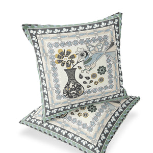 Homeroots Set Of Two 16" X 16" Black And Gray Peacock Blown Seam Floral Indoor Outdoor Throw Pillow  Polyester 535681