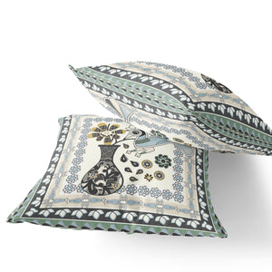 Homeroots Set Of Two 16" X 16" Black And Gray Peacock Blown Seam Floral Indoor Outdoor Throw Pillow  Polyester 535681