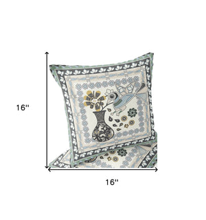 Homeroots Set Of Two 16" X 16" Black And Gray Peacock Blown Seam Floral Indoor Outdoor Throw Pillow  Polyester 535681