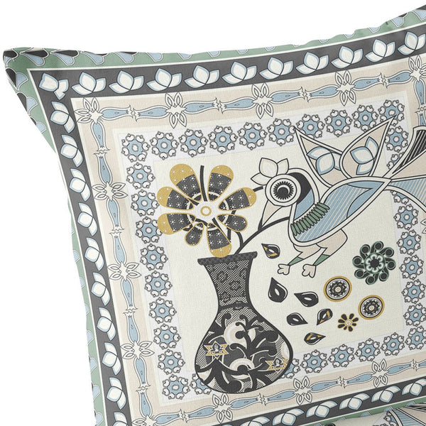 Homeroots Set Of Two 16" X 16" Black And Gray Peacock Blown Seam Floral Indoor Outdoor Throw Pillow  Polyester 535681