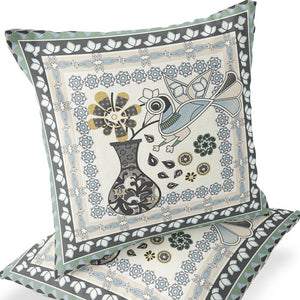 Homeroots Set Of Two 16" X 16" Black And Gray Peacock Blown Seam Floral Indoor Outdoor Throw Pillow  Polyester 535681
