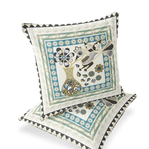 Homeroots Set Of Two 16" X 16" Blue And Yellow Peacock Blown Seam Floral Indoor Outdoor Throw Pillow  Polyester 535682