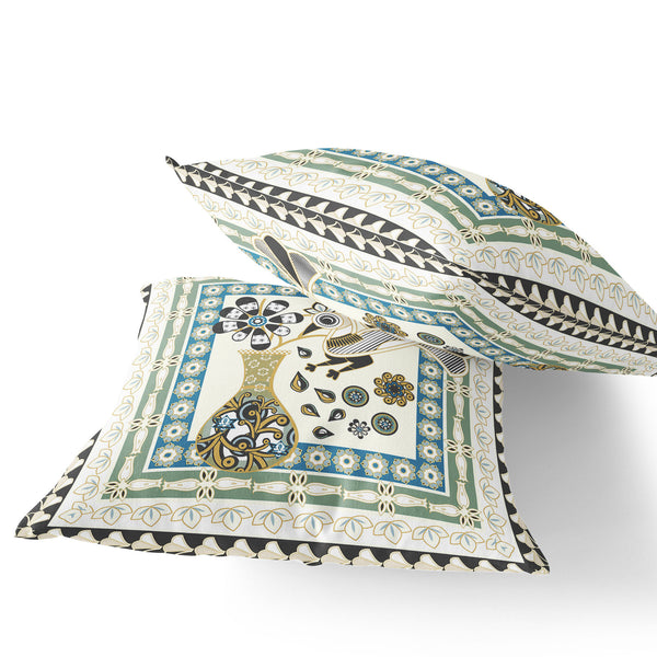 Homeroots Set Of Two 16" X 16" Blue And Yellow Peacock Blown Seam Floral Indoor Outdoor Throw Pillow  Polyester 535682