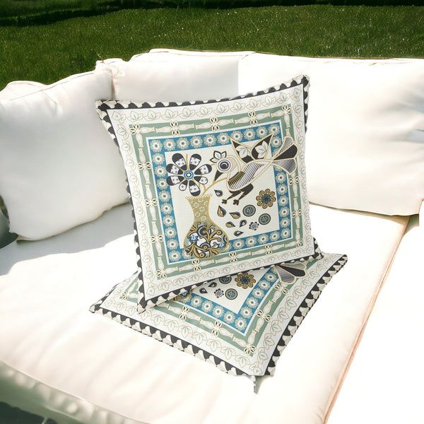 Homeroots Set Of Two 16" X 16" Blue And Yellow Peacock Blown Seam Floral Indoor Outdoor Throw Pillow  Polyester 535682