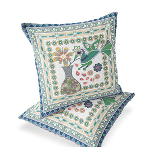 Homeroots Set Of Two 16" X 16" Green And Yellow Peacock Blown Seam Floral Indoor Outdoor Throw Pillow  Polyester 535683