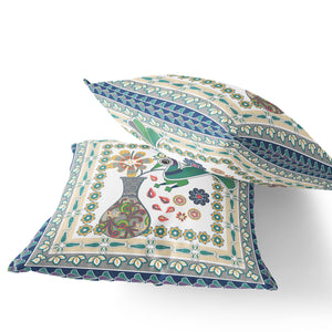 Homeroots Set Of Two 16" X 16" Green And Yellow Peacock Blown Seam Floral Indoor Outdoor Throw Pillow  Polyester 535683