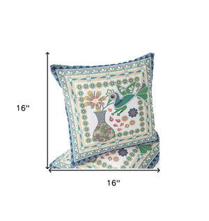 Homeroots Set Of Two 16" X 16" Green And Yellow Peacock Blown Seam Floral Indoor Outdoor Throw Pillow  Polyester 535683