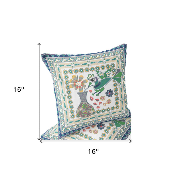 Homeroots Set Of Two 16" X 16" Green And Yellow Peacock Blown Seam Floral Indoor Outdoor Throw Pillow  Polyester 535683