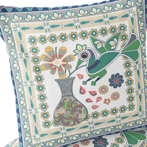 Homeroots Set Of Two 16" X 16" Green And Yellow Peacock Blown Seam Floral Indoor Outdoor Throw Pillow  Polyester 535683