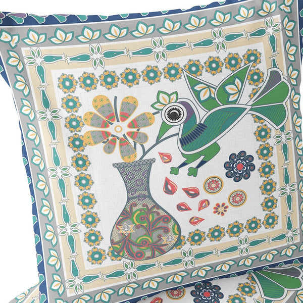 Homeroots Set Of Two 16" X 16" Green And Yellow Peacock Blown Seam Floral Indoor Outdoor Throw Pillow  Polyester 535683