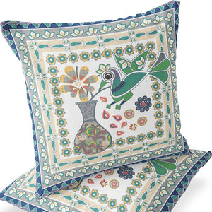 Homeroots Set Of Two 16" X 16" Green And Yellow Peacock Blown Seam Floral Indoor Outdoor Throw Pillow  Polyester 535683